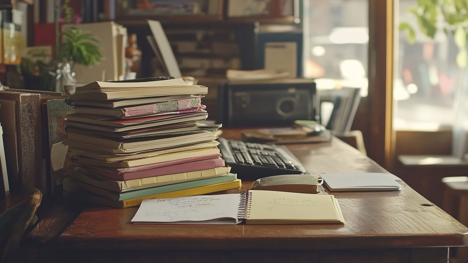 Open technical books on a reading desk